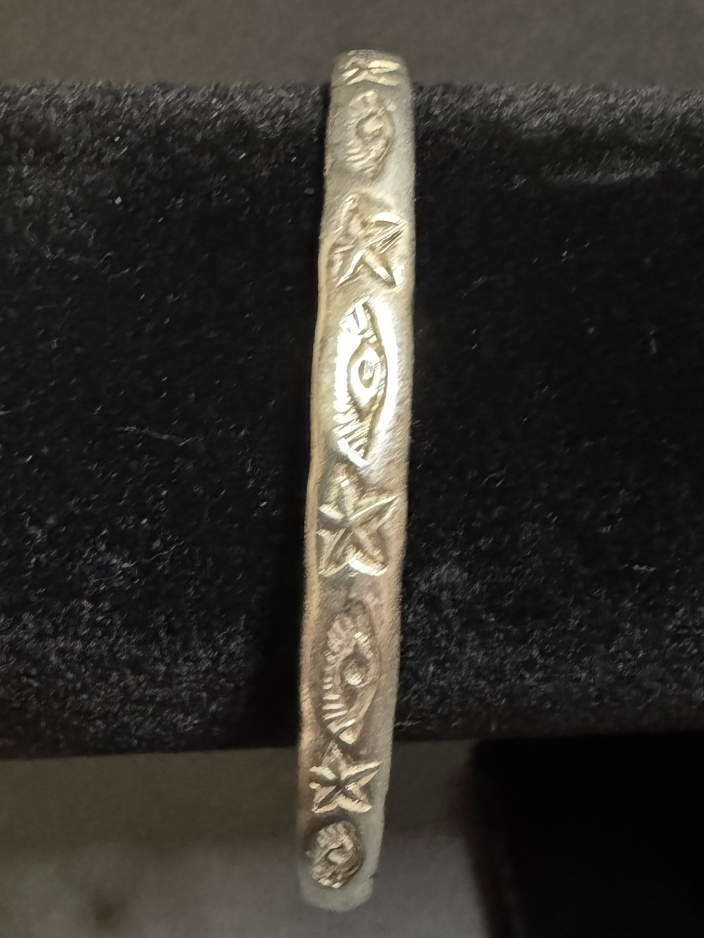 Taxco Sterling Silver Etched Star Motif Bangle Bracelet